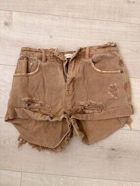Mustard Seed Distressed Tan Denim Shorts